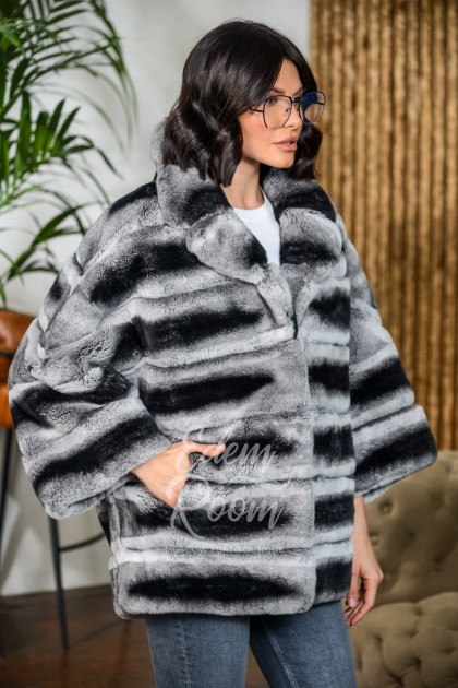 Укороченная шубка из шиншиллового кролика