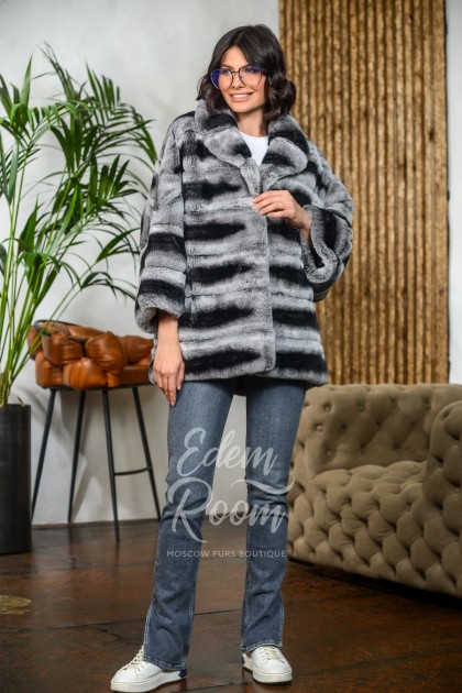 Укороченная шубка из шиншиллового кролика