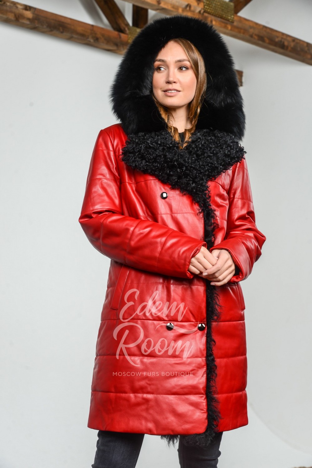 Красное кожаное пальто Еврозима