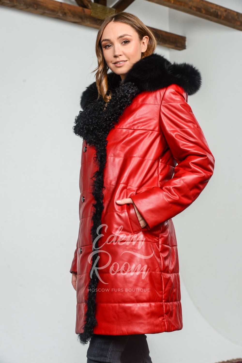 Красное кожаное пальто Еврозима