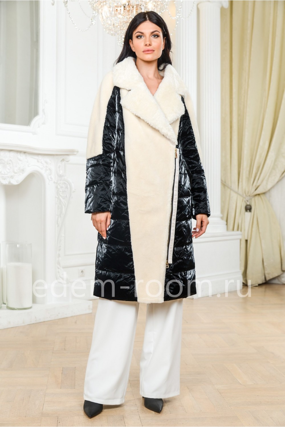 Комбинированное пальто из шерсти пуховое