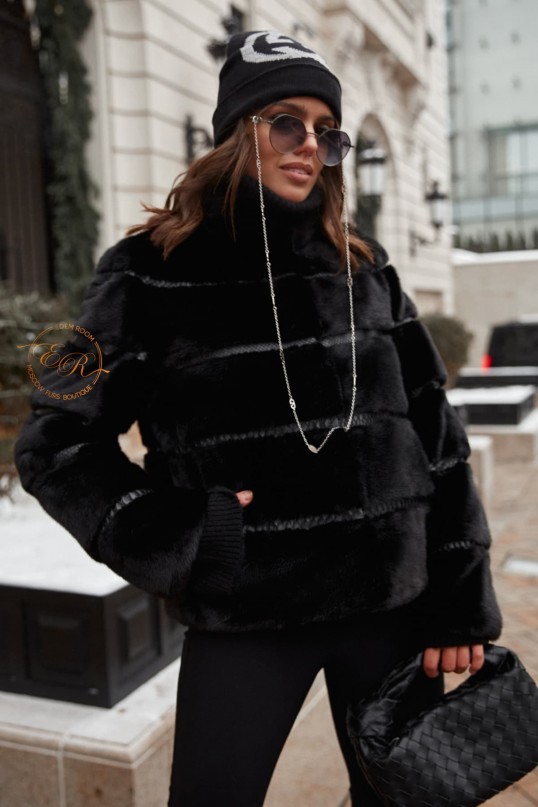 Чёрная поперечная норковая куртка