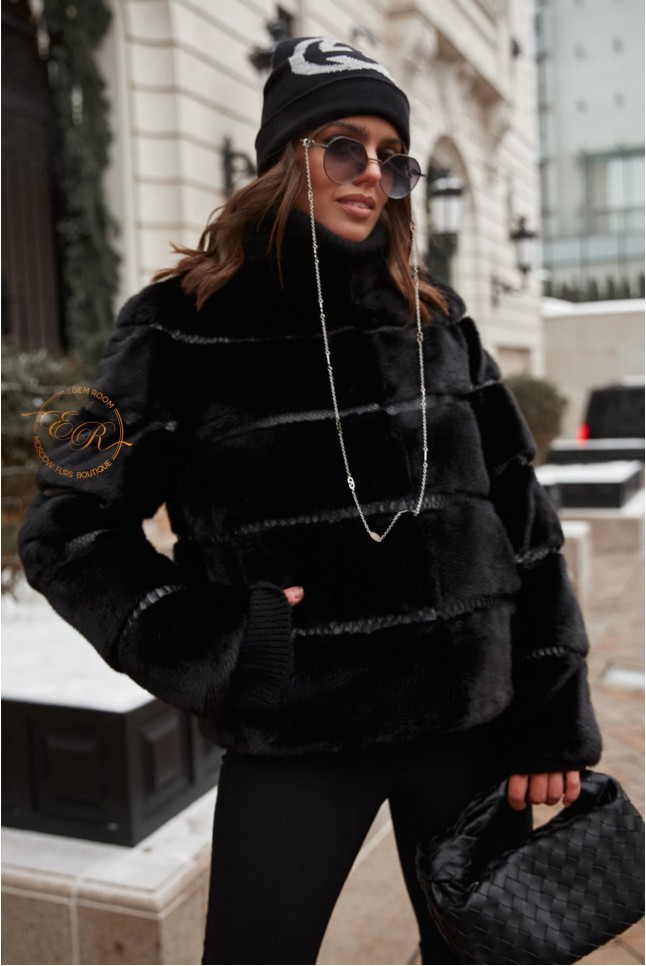Чёрная поперечная норковая куртка