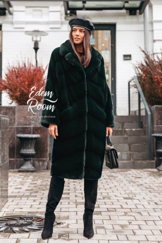 Норковая шуба  в цвете изумруд