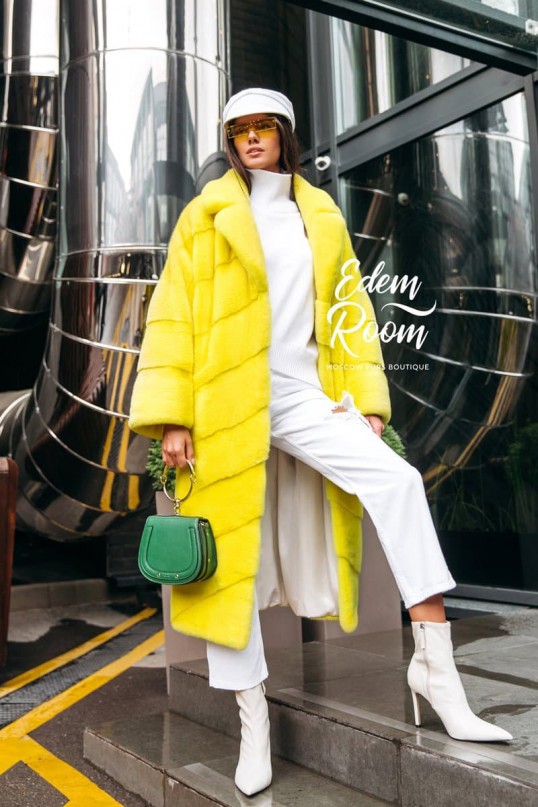 Жёлтая норковая шуба