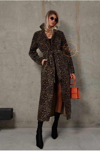 Леопардовое пальто из экологической шерсти