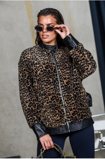 Леопардовая куртка из тканной шерсти