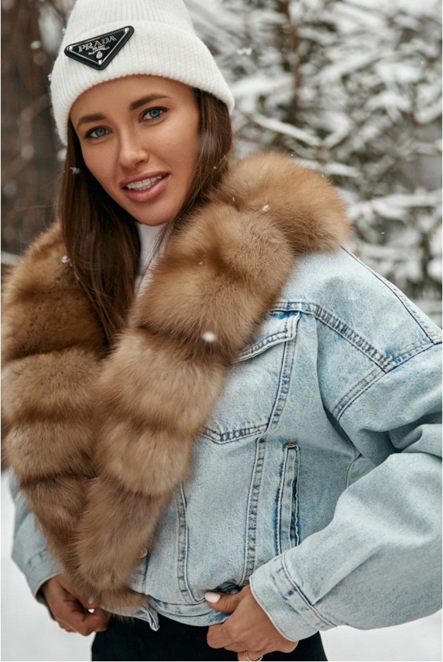 Джинсовый бомбер с куницей