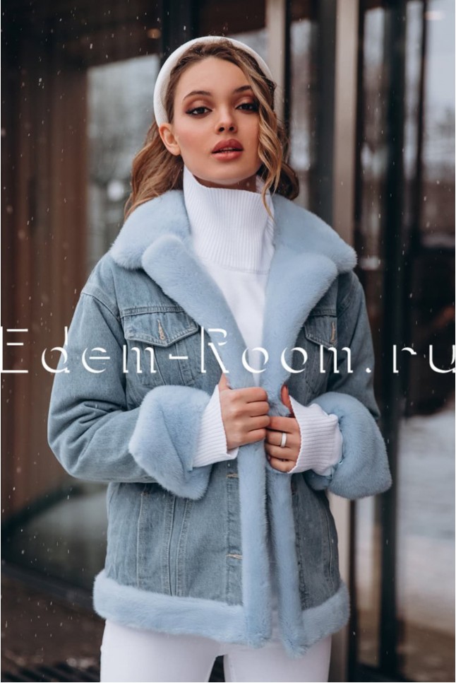 Голубая джинсовка с мехом норки