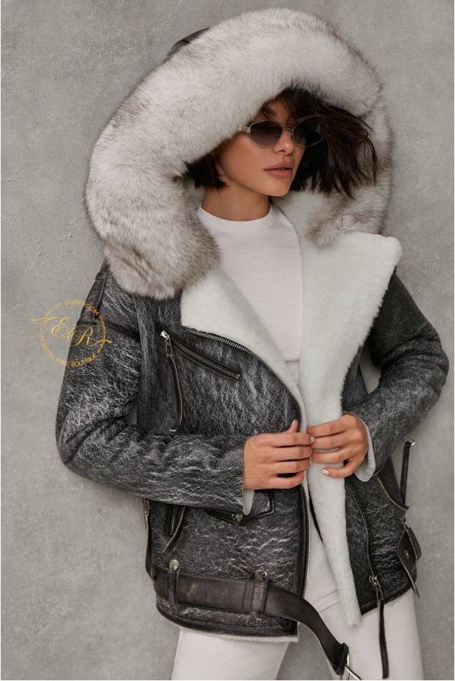 Авиатор дублёнка с капюшоном с мехом