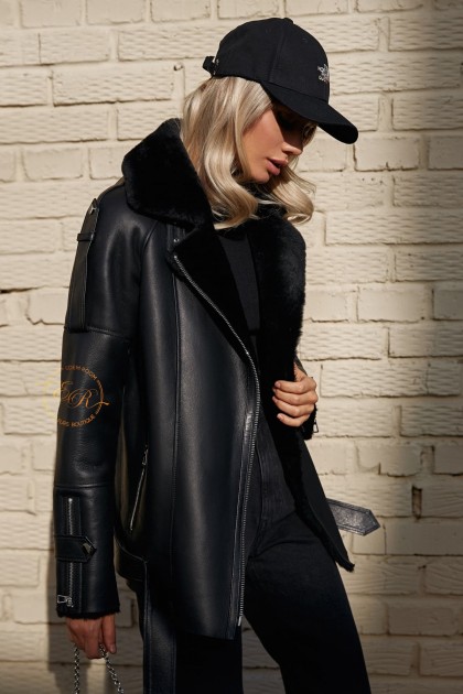 Женский чёрный пилот из натуральной овчины