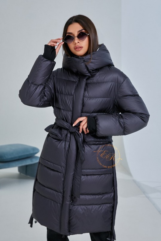 Женский пуховик - пальто с капюшоном