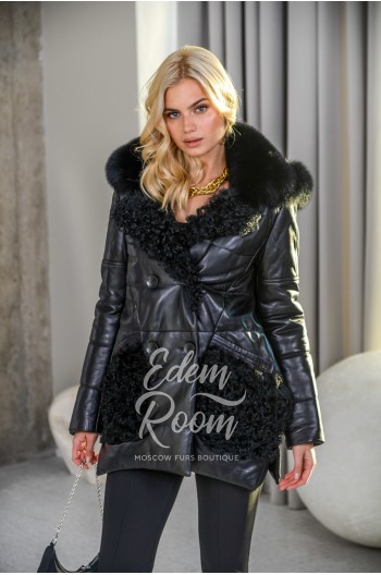 Утеплённая кожаная куртка-пальто для евро-зимы