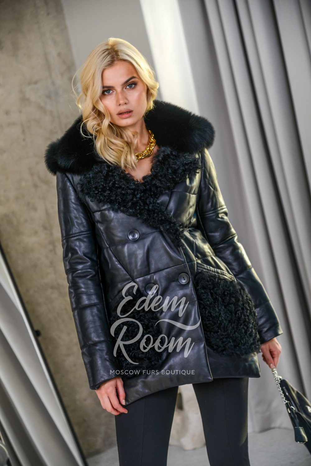 Утеплённая кожаная куртка-пальто для евро-зимы