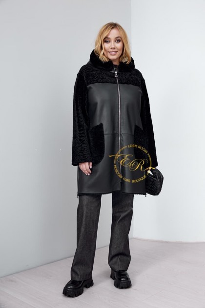 Чёрная облегчённая дублёнка - пальто для женщин