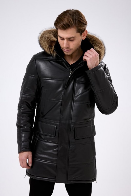 Удлинённая куртка из кожи для зимы