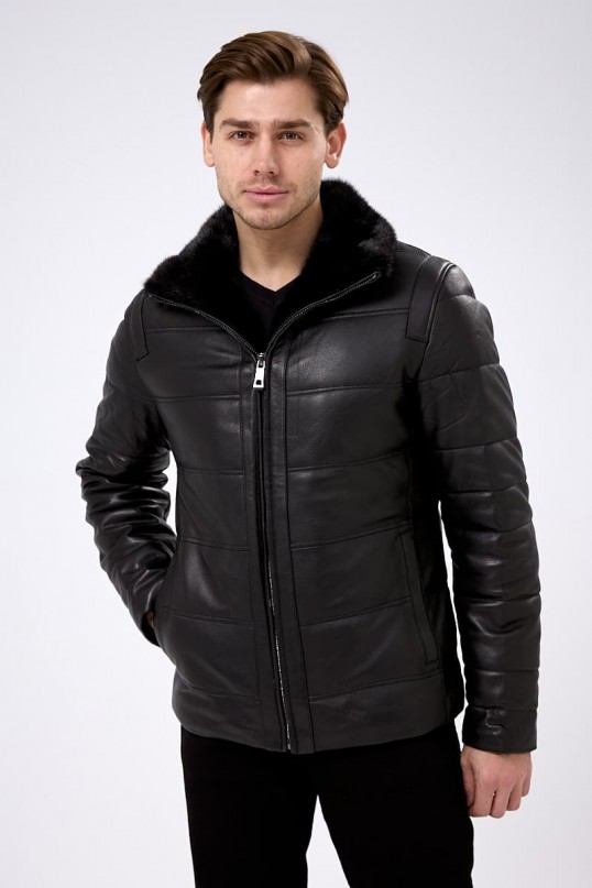 Мужская утеплённая куртка из кожи