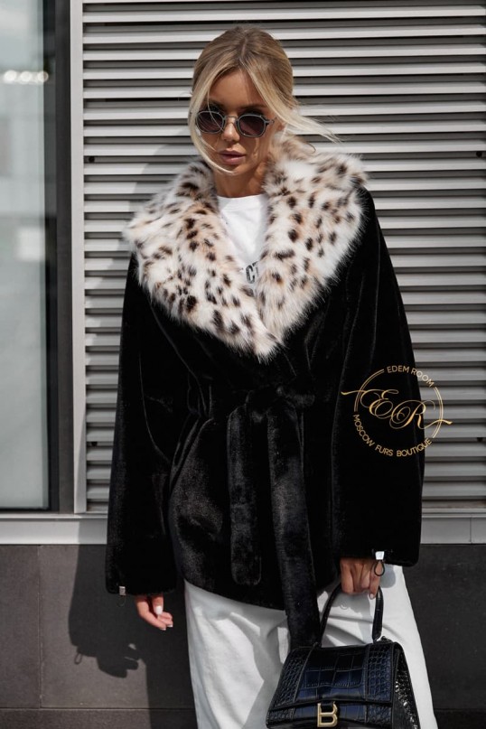 Экошуба с воротником под рысь