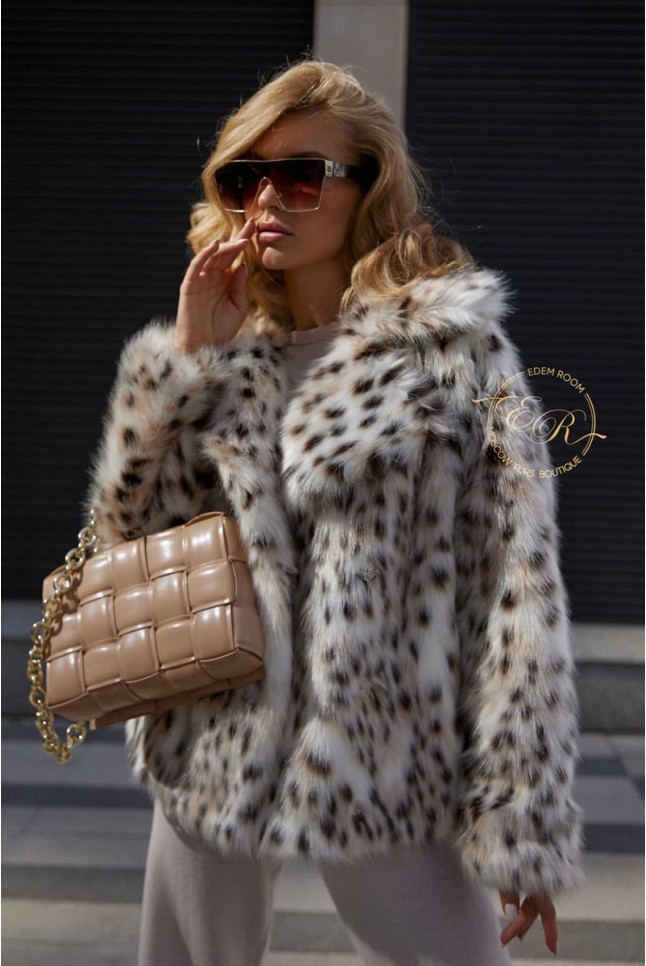 Короткая шубка под рысь из экомеха