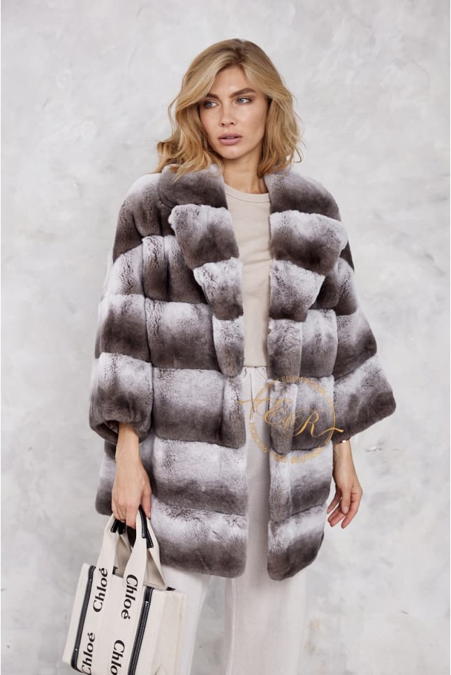 Шуба с английским воротником из шиншиллового кролика