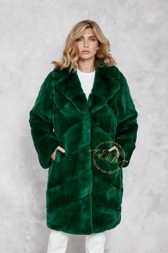 Зелёная шуба из кролика рекс