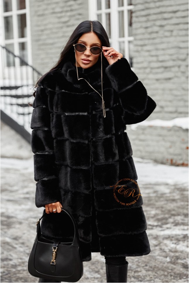 Чёрная норковая шуба поперечная 