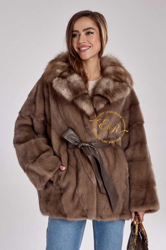 Норковое пончо воротник куница
