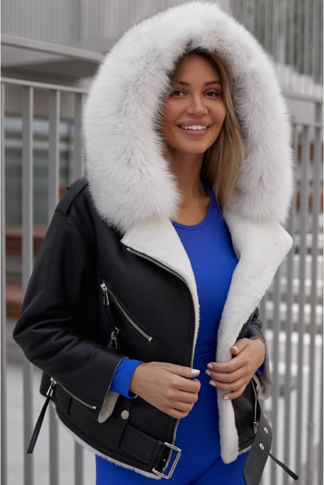 Косуха - дублёнка с капюшоном и мехом