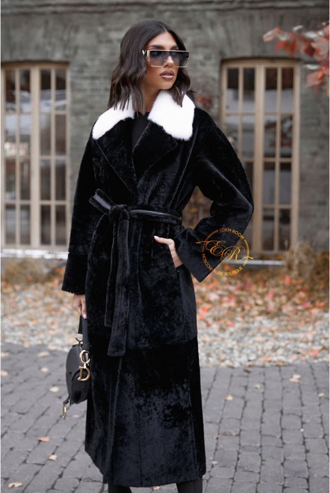 Чёрная шуба - дублёнка из мериноса