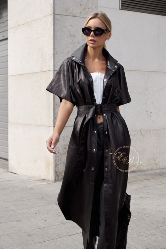 Удлинённый кожаный тренч под пояс Удлинённый кожаный тренч под пояс