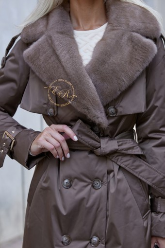 Пуховое пальто с норковым воротником