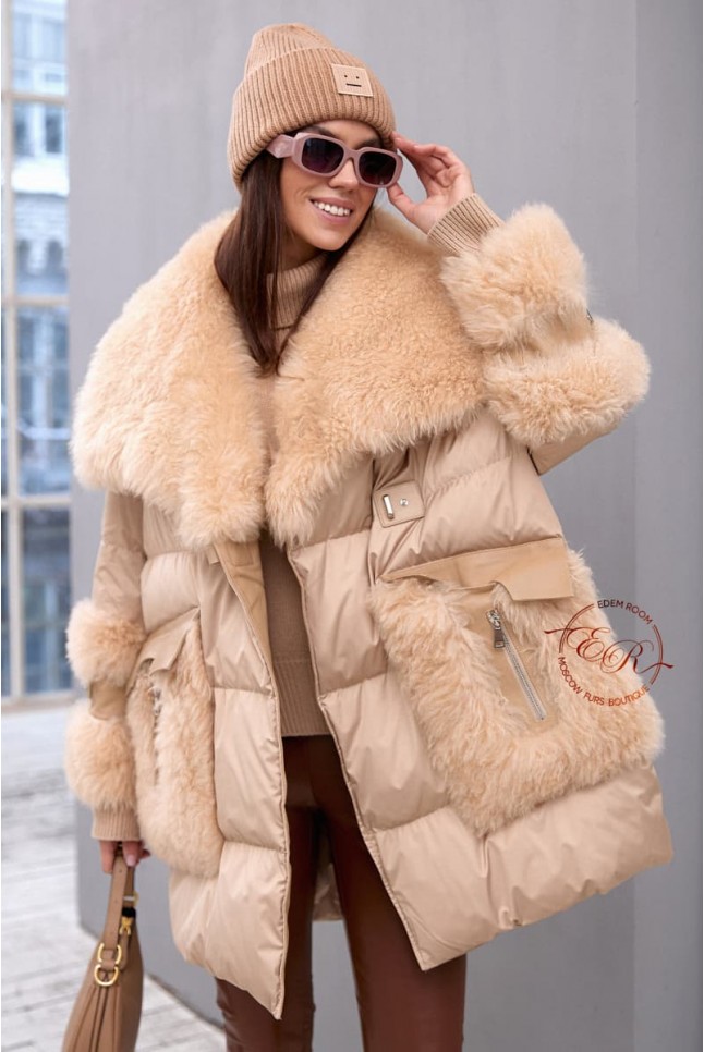 Пуховик - дублёнка из меха тиградо