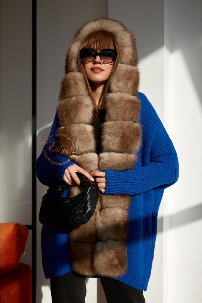 Синий кардиган с капюшоном и мехом Синий кардиган с капюшоном и мехом