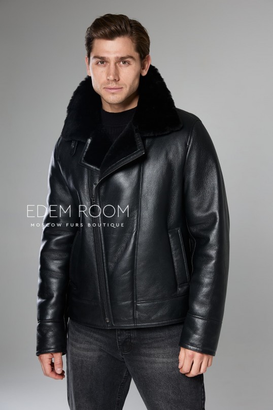 чёрная куртка - дублёнка на молнии