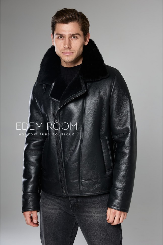 чёрная куртка - дублёнка на молнии