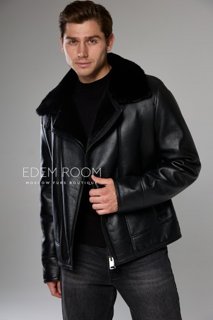 чёрная куртка - дублёнка на молнии