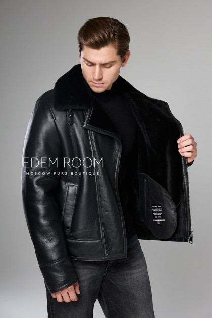 чёрная куртка - дублёнка на молнии