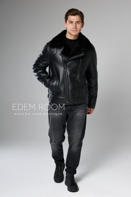 чёрная куртка - дублёнка на молнии