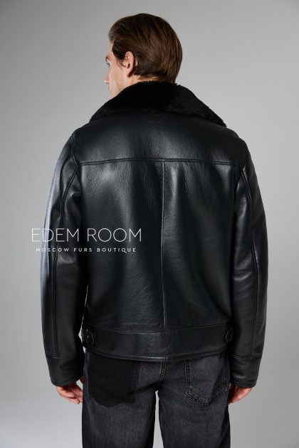 чёрная куртка - дублёнка на молнии