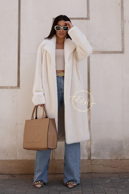 Белая шуба из экомеха