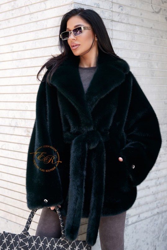 Шуба из экомеха под пояс