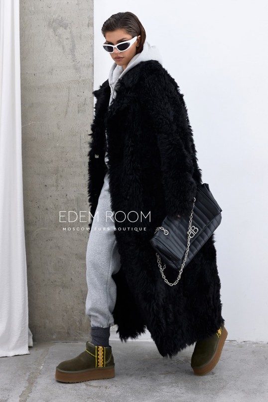чёрная дублёнка из овчины