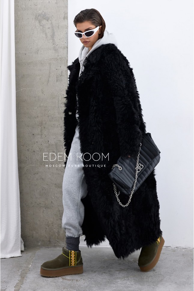 чёрная дублёнка из овчины