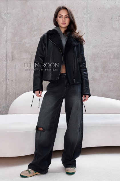 короткая дублёнка со шнуровкой ну рукавах