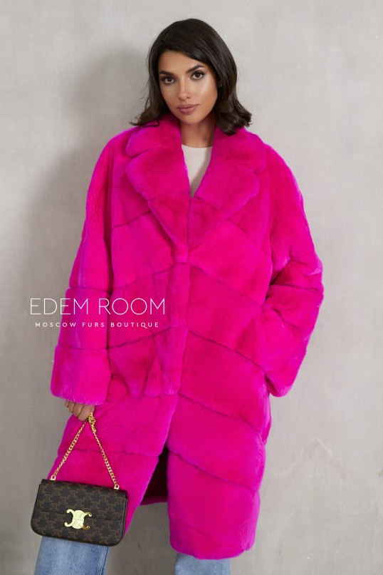 розовая шуба из кролика рекс
