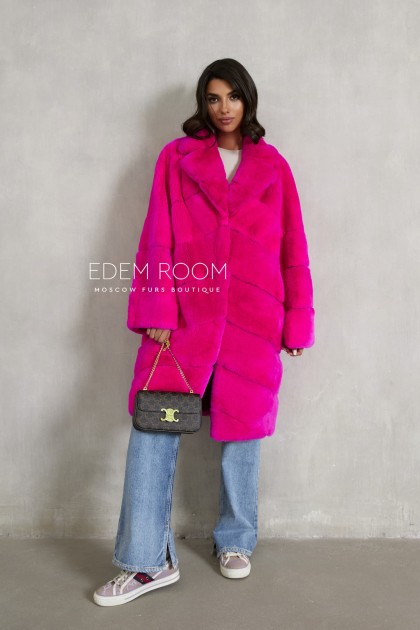 розовая шуба из кролика рекс