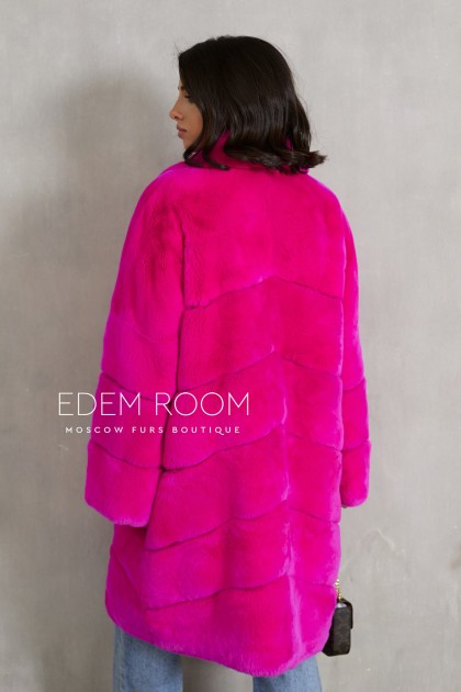 розовая шуба из кролика рекс