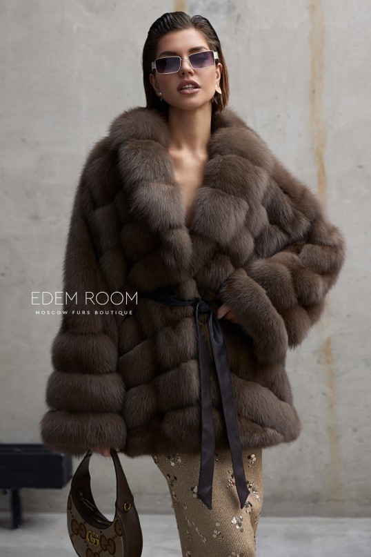 шуба пончо из куницы