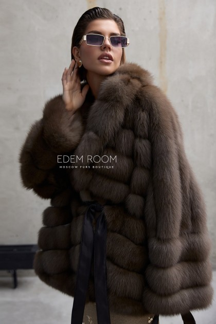 шуба пончо из куницы