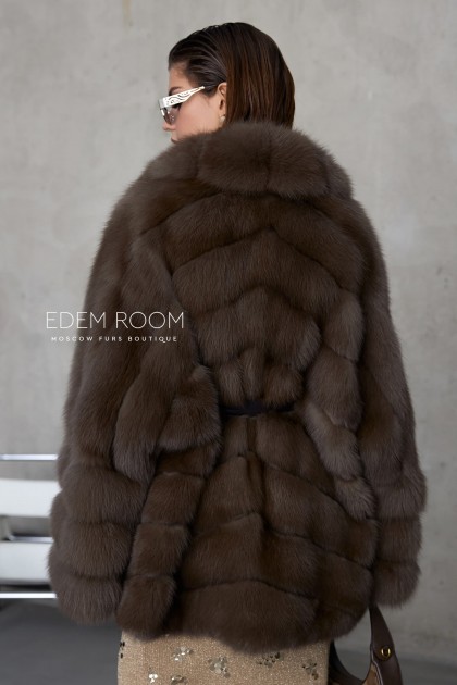 шуба пончо из куницы